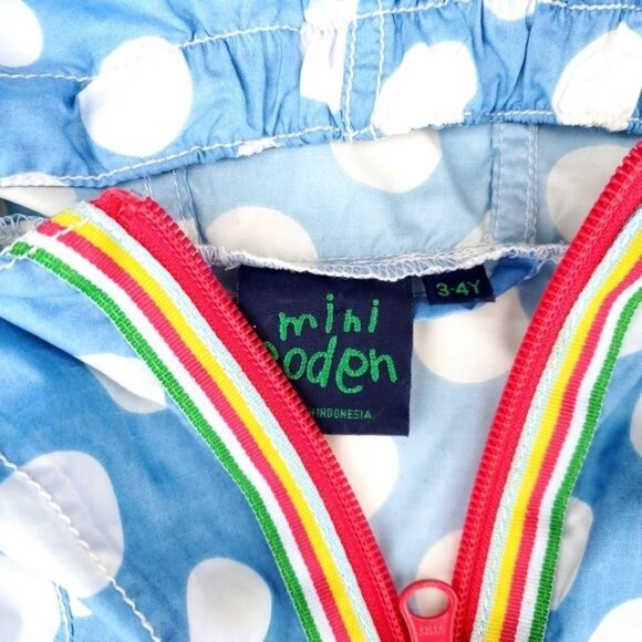 Mini Boden Blue Hooded Jacket Nylon Pullover 3-4Y Raincoat Spring Summer - Picture 4 of 5